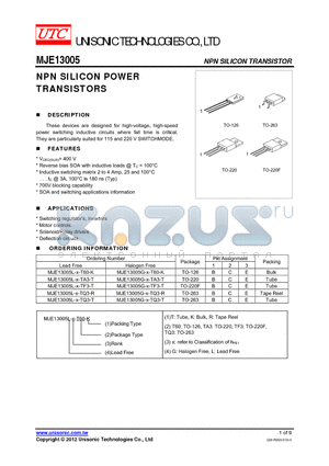 MJE13005G-X-TF3-T datasheet - NPN SILICON POWER TRANSISTORS