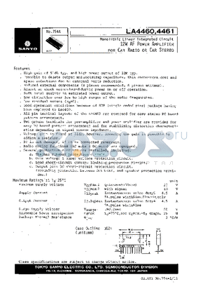 LA4460 datasheet - 12W AF Power Amplifier For Car Radio or Car Stereo