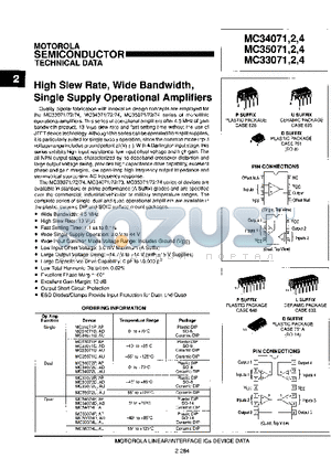 MC33071P datasheet - High Slew Rate, Wide Bandwidth, Single Supply Operational Amplifiers