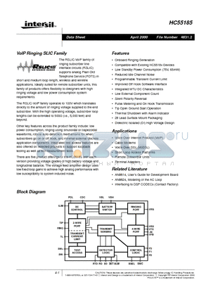 HC55185FCM datasheet - VoIP Ringing SLIC Family