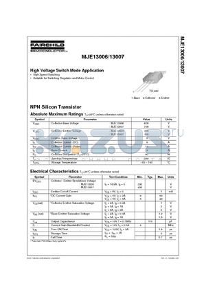 MJE13006 datasheet - High Voltage Switch Mode Application