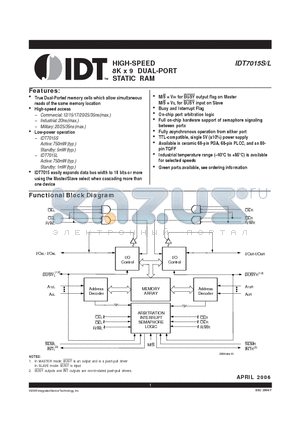 IDT7015L15PFB datasheet - HIGH-SPEED 8K x 9 DUAL-PORT STATIC RAM