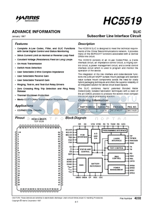 HC5519CQ datasheet - SLIC Subscriber Line Interface Circuit
