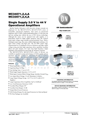 MC33074AD datasheet - Single Supply 3.0 V to 44 V Operational Amplifiers