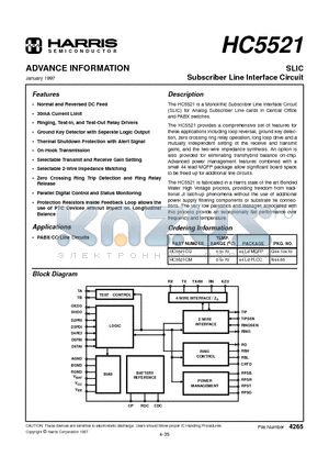 HC5521 datasheet - SLIC Subscriber Line Interface Circuit