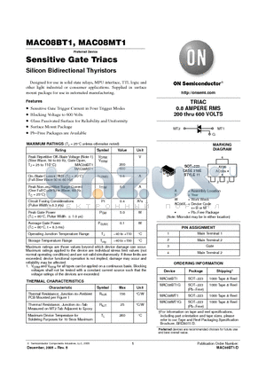 MAC08BT1G datasheet - Sensitive Gate Triacs Silicon Bidirectional Thyristors