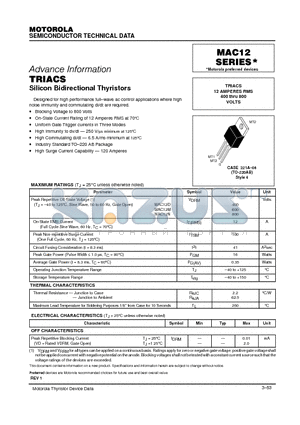 MAC12D datasheet - TRIACS 12 AMPERES RMS 400 thru 800 VOLTS
