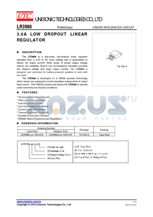 LR3966 datasheet - 3.0A LOW DROPOUT LINEAR REGULATOR