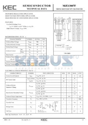 MJE13007F_08 datasheet - TRIPLE DIFFUSED NPN TRANSISTOR