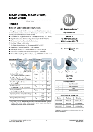 MAC12HCM datasheet - Triacs Silicon Bidirectional Thyristors