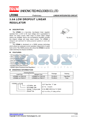 LR3966 datasheet - 3.0A LOW DROPOUT LINEAR REGULATOR