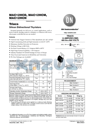 MAC12HCM datasheet - Triacs Silicon Bidirectional Thyristors