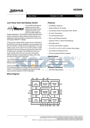 HC5549CMZ datasheet - Low Power SLIC with Battery Switch