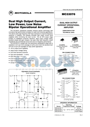 MC33076 datasheet - DUAL HIGH OUTPUT CURRENT OPERATIONAL AMPLIFIER