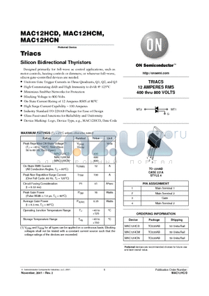 MAC12HCN datasheet - Triacs Silicon Bidirectional Thyristors