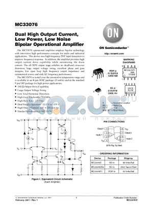 MC33076D datasheet - Dual High Output Current, Low Power, Low Noise Bipolar Operational Amplifier