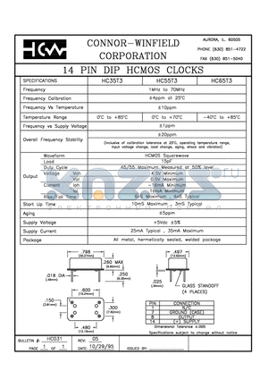 HC55T3 datasheet - 14 PIN DIP HCMOS CLOCKS