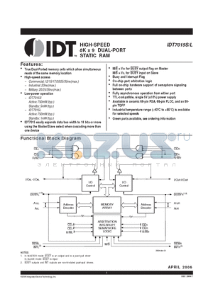 IDT7015L25GB datasheet - HIGH-SPEED 8K x 9 DUAL-PORT STATIC RAM