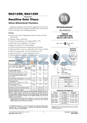 MAC12SM_05 datasheet - Sensitive Gate Triacs Silicon Bidirectional Thyristors