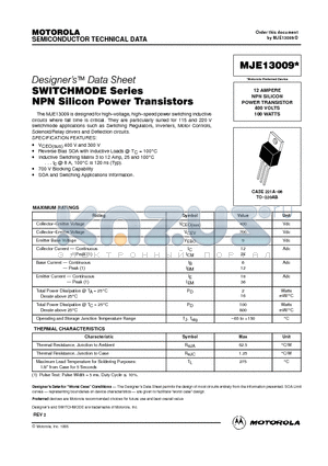 MJE13009 datasheet - NPN SILICON POWER TRANSISTOR