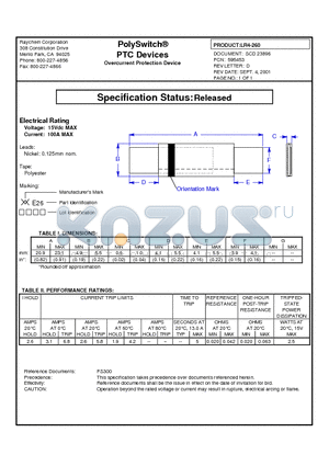 LR4-260 datasheet - PolySwitch PTC Devices Overcurrent Protection Device