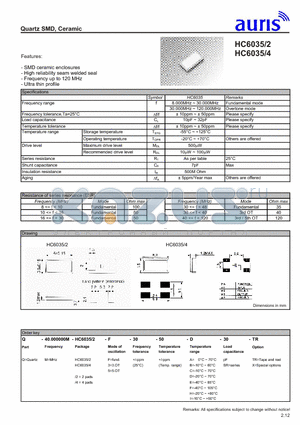 HC6035 datasheet - Quartz SMD, Ceramic