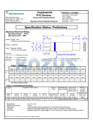 LR4-260SF datasheet - PolySwitch^PTC Devices