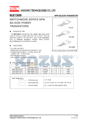 MJE13009 datasheet - SWITCHMODE SERIES NPN SWITCHMODE SERIES NPN TRANSISTORS