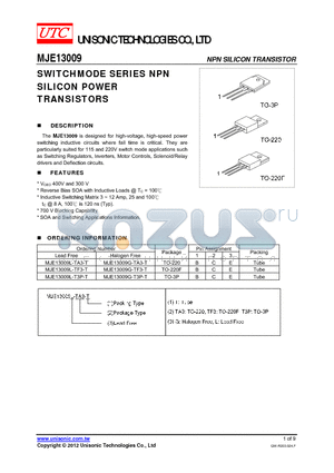 MJE13009 datasheet - SWITCHMODE SERIES NPN SILICON POWER TRANSISTORS