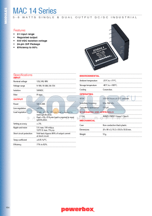 MAC14-033 datasheet - 5-6 WATTS SINGLE & DUAL OUTPUT DC/DC INDUSTRIAL