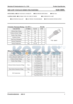 MJE13009L datasheet - MJE LOW VOLTAGE SERIES TRANSISTORS