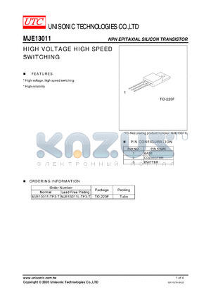 MJE13011 datasheet - HIGH VOLTAGE HIGH SPEED SWITCHING