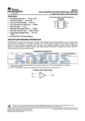 MC33078DR datasheet - DUAL HIGH-SPEED LOW-NOISE OPERATIONAL AMPLIFIER