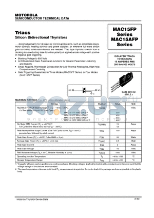 MAC15-8FP datasheet - ISOLATED TRIACs THYRISTORS 15 AMPERES RMS 200 thru 800 VOLTS