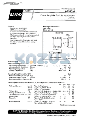 LA4537M datasheet - Power Amplifier for 1.5V Headphone Stereos