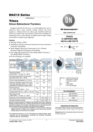 MAC15A10 datasheet - Triacs Silicon Bidirectional Thyristors