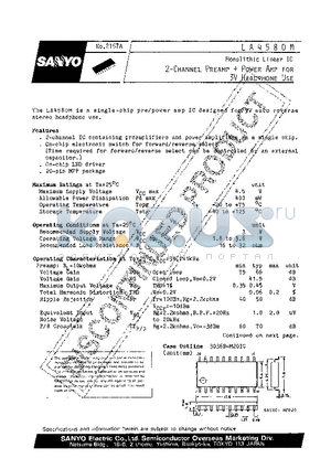 LA4580M datasheet - 2-Channel Preamp  Power Amp 3V Headphone Use