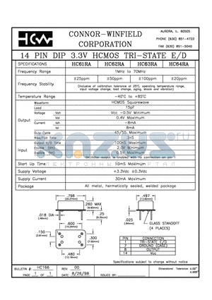 HC63RA datasheet - 14 PIN DIP 3.3V HCMOS TRI-STATE E/D