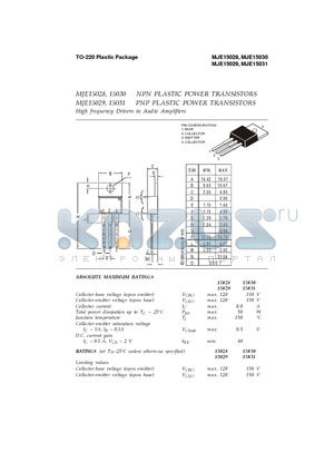 MJE15029 datasheet - HIGH FREQUENCY DRIVERS IN AUDIO AMPLIFIERS