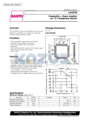 LA4587 datasheet - Preamplifier  Power Amplifier for 1.5 V Headphone Stereos