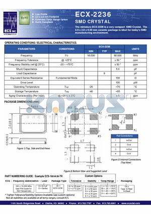 ECS-160-8-36-A-H-N-TR datasheet - SMD CRYSTAL