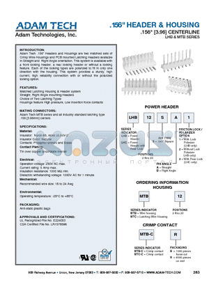 MTB-CR datasheet - .156 HEADER & HOUSING .156 [3.96] CENTERLINE