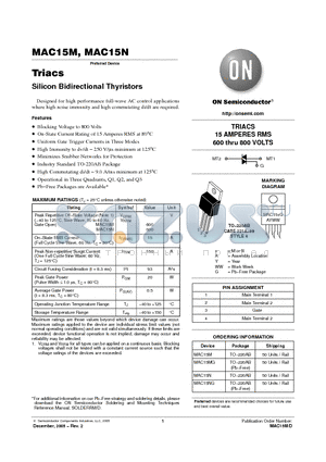 MAC15M datasheet - Triacs Silicon Bidirectional Thyristors