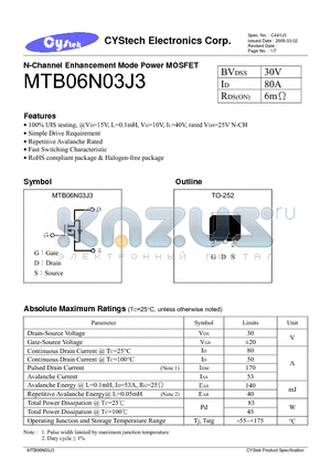 MTB06N03J3 datasheet - N-Channel Enhancement Mode Power MOSFET
