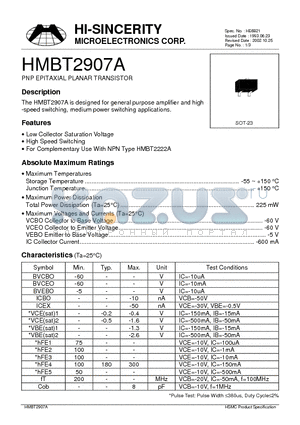 HMBT2907 datasheet - PNP EPITAXIAL PLANAR TRANSISTOR