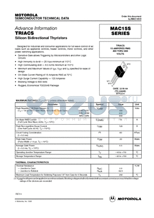 MAC15SD datasheet - TRIACS 15 AMPERES RMS 400 THRU 800 VOLTS