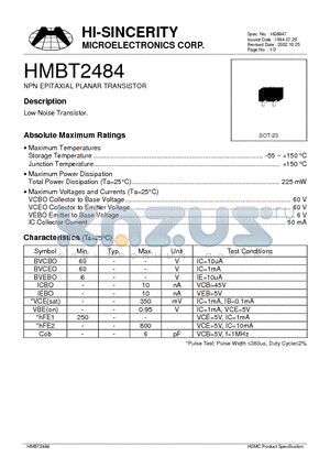 HMBT2484 datasheet - NPN EPITAXIAL PLANAR TRANSISTOR