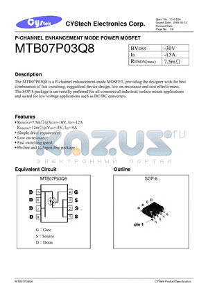 MTB07P03Q8 datasheet - P-CHANNEL ENHANCEMENT MODE POWER MOSFET