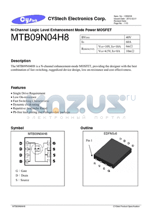 MTB09N04H8 datasheet - MTB09N04H8 CYStek Product Specification
