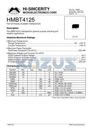 HMBT4125 datasheet - PNP EPITAXIAL PLANAR TRANSISTOR